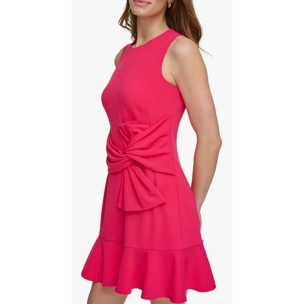 Eliza J Sleeveless Stretch Crepe Shift dress with Bow detail Hot Pink Size 4 - Picture 2 of 16